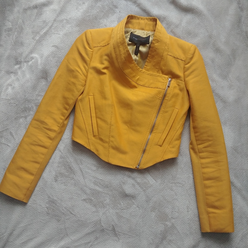 BCBGMaxazria cropped mustard yellow blazer jacket Size XXS